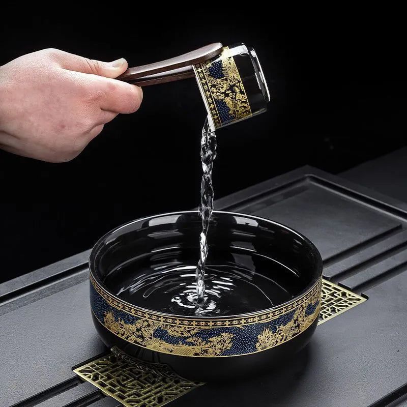 Black & Gold Automatic Gongfu Tea Set β Complete Lazy Teapot Setup for Home Use