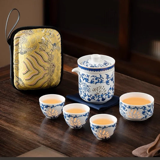 Blue & White Porcelain Travel Tea Set detail photo 2 for travel tea set