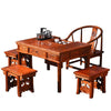 Chinese Vintage Gongfu Tea Table with Stools — Carved Hardwood Tea Room Set