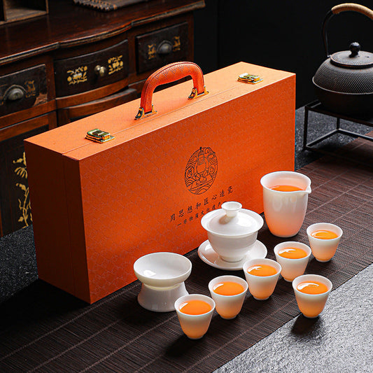 Premium White Porcelain Tea Set — 10-Piece Complete Set in Gift Box, Chinese Ceramic Teaware for Gifting
