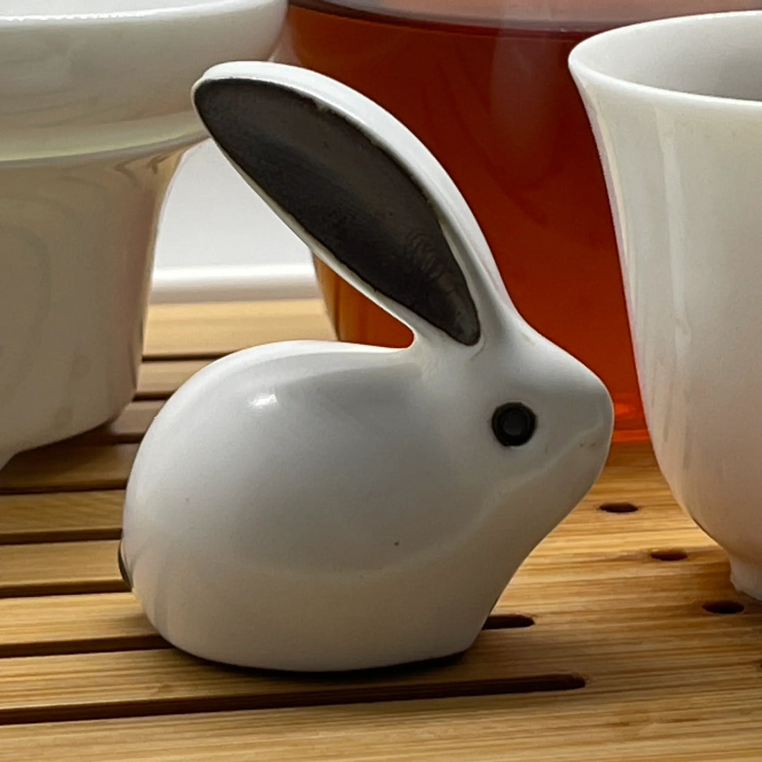 Bunny Tea Pet in white porcelain as a clean and compact tea pet.
