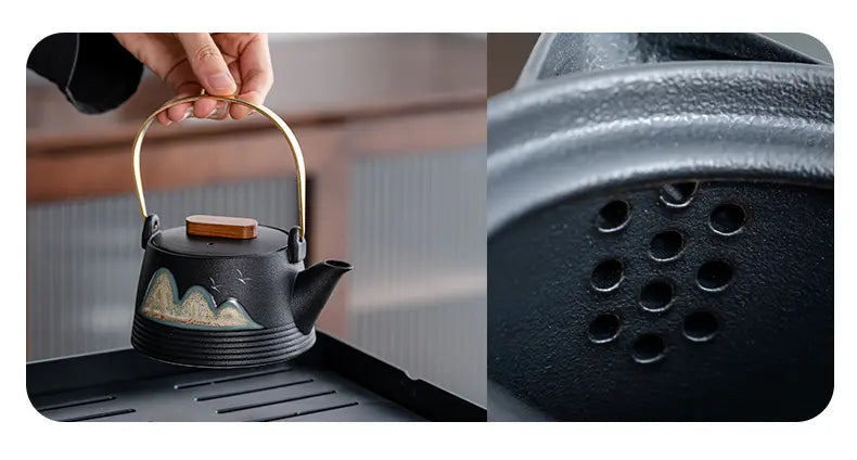 Black Ceramic Gongfu Tea Set — Complete Travel Set with Pot, Cups & Portable Storage Box