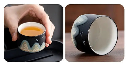 Black Ceramic Gongfu Tea Set — Complete Travel Set with Pot, Cups & Portable Storage Box