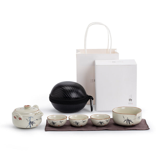 Zen portable tea set with travel case -  Chinese Ruyao teapot and cup set