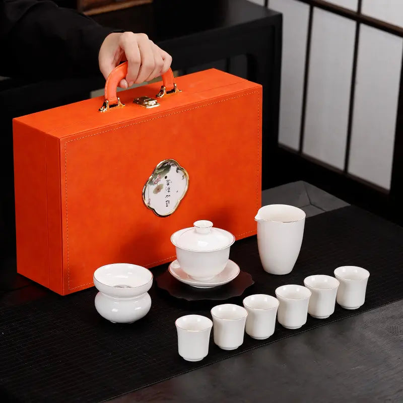 Dehua White Porcelain Gongfu Tea Set with Gift Box product gallery photo 11 for ceramic gongfu tea set