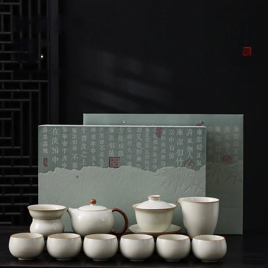 Ceramic Gongfu Tea Set with Teapot & Cups — Chinese Tea Ceremony Gift Box for Home & Office