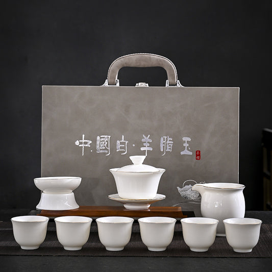 Jade-like White Porcelain Tea Set — Dehua Ceramic Gongfu Set with Elegant Pot & Cups