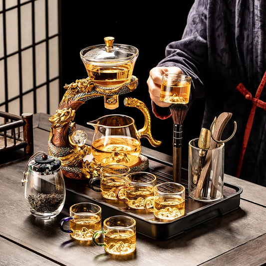 Year of the Dragon Glass Automatic Tea Set — Gold Dragon Auto-Brew Teaware