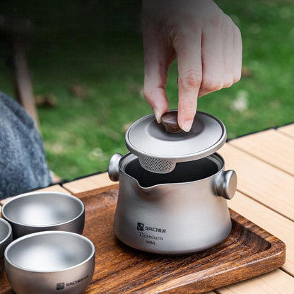 Titanium Tea Set — Portable Double Wall Camping Kettle for Outdoor Travel