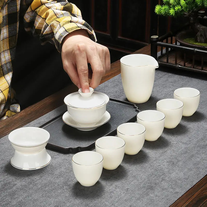Hand-Painted Dehua White Porcelain Gongfu Tea Set product gallery photo 18 for ceramic gongfu tea set