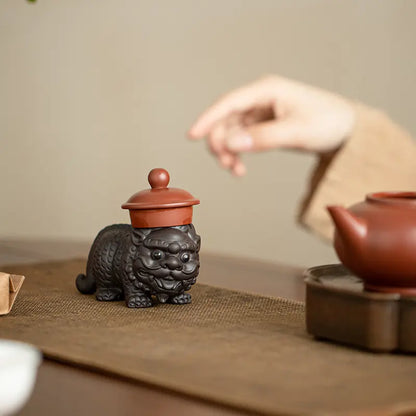 Auspicious Chinese Tea Pet — Handmade Zisha Kylin Figurine & Desk Ornament