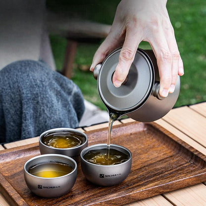 Titanium Tea Set — Portable Double Wall Camping Kettle for Outdoor Travel