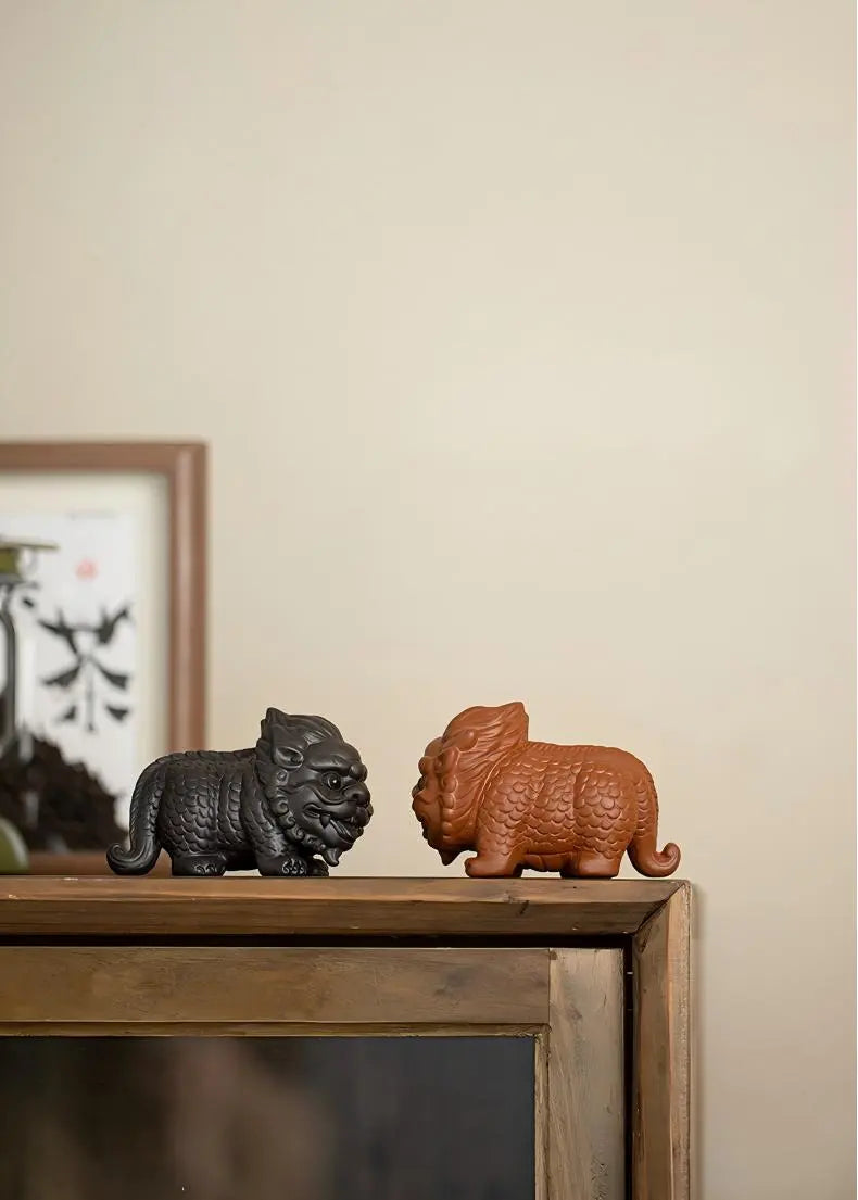 Auspicious Chinese Tea Pet — Handmade Zisha Kylin Figurine & Desk Ornament
