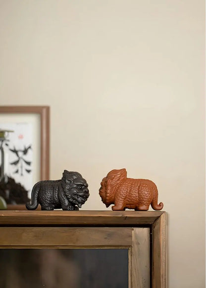 Auspicious Chinese Tea Pet — Handmade Zisha Kylin Figurine & Desk Ornament