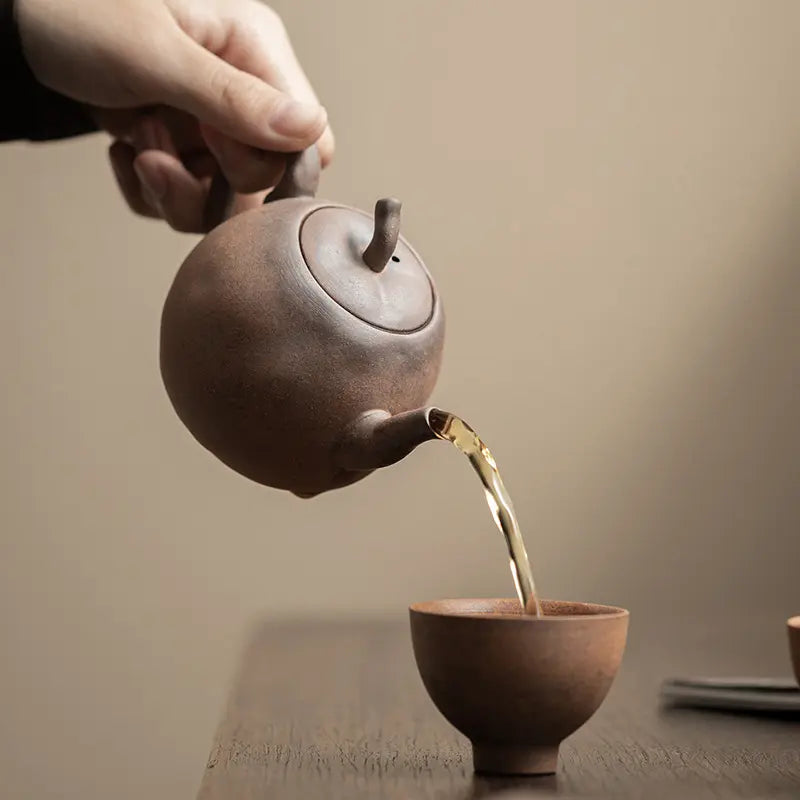 Rustic Chinese Stoneware Tea Set with Gift Box