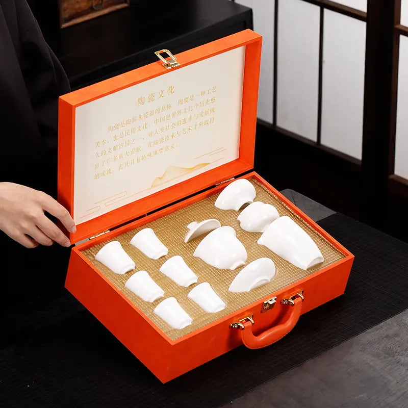 Dehua White Porcelain Gongfu Tea Set with Gift Box product gallery photo 14 for ceramic gongfu tea set