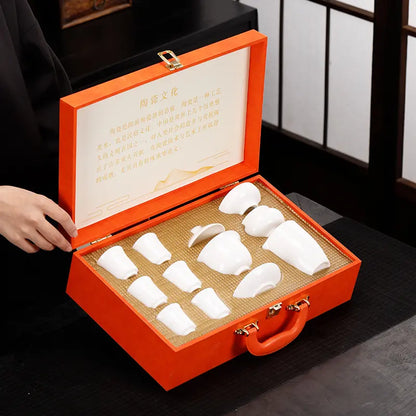 Dehua White Porcelain Gongfu Tea Set with Gift Box product gallery photo 14 for ceramic gongfu tea set
