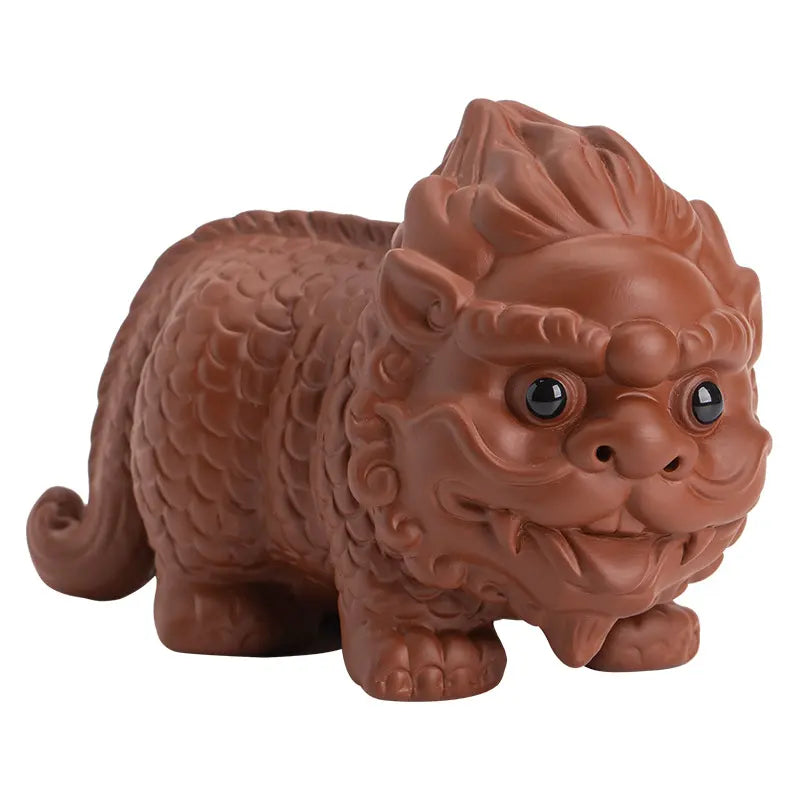 Auspicious Chinese Tea Pet — Handmade Zisha Kylin Figurine & Desk Ornament