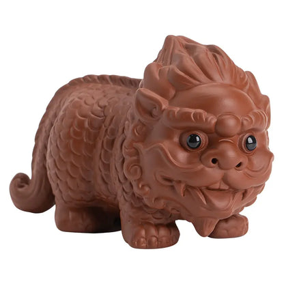 Auspicious Chinese Tea Pet — Handmade Zisha Kylin Figurine & Desk Ornament