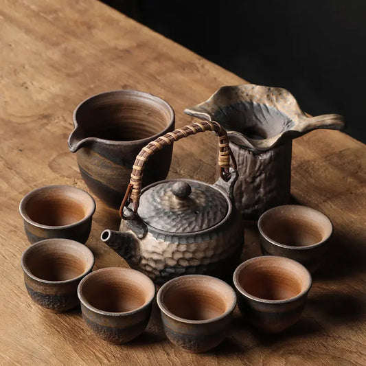 Rustic Ceramic Tea Set — Minimalist Gongfu Pot with Cups for Home Brewing