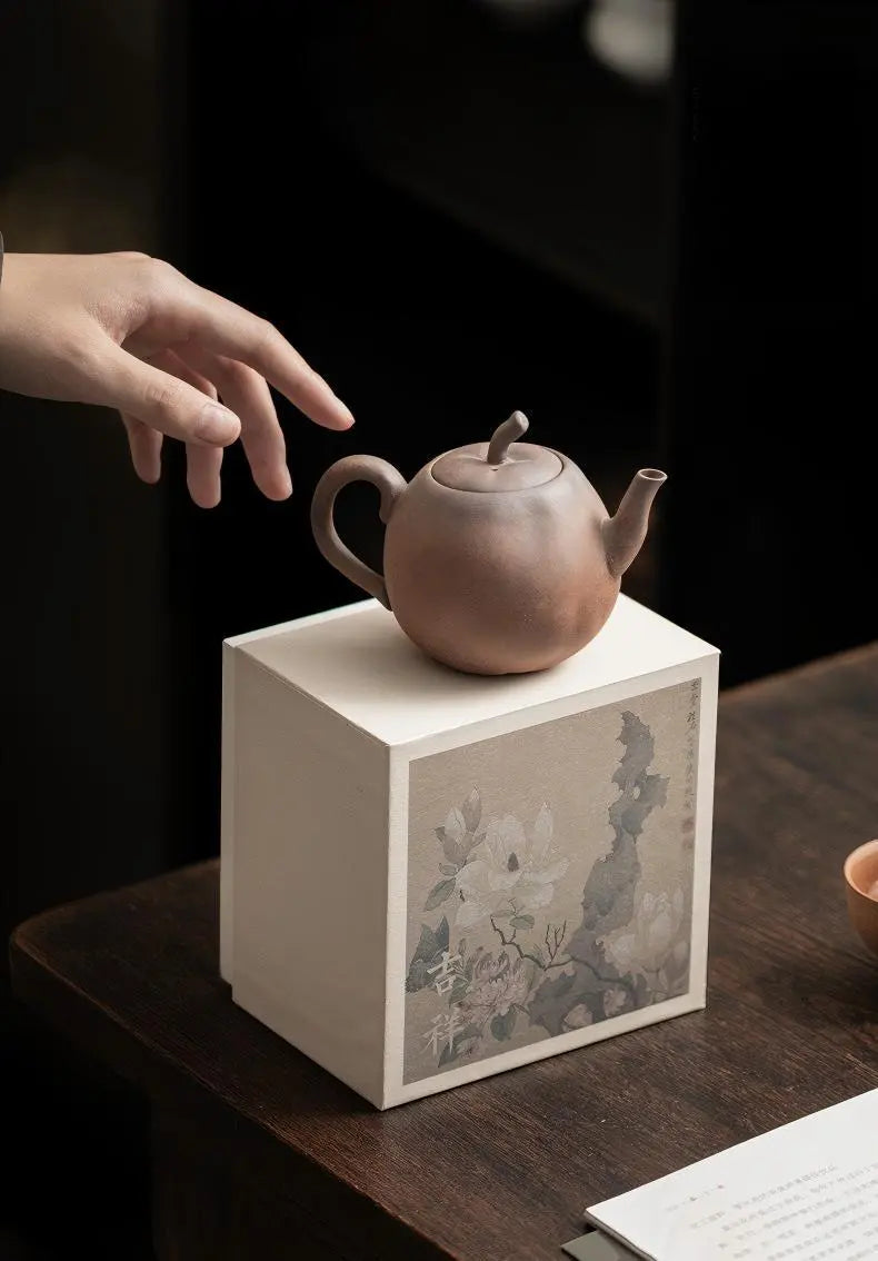 Rustic Chinese Stoneware Tea Set with Gift Box