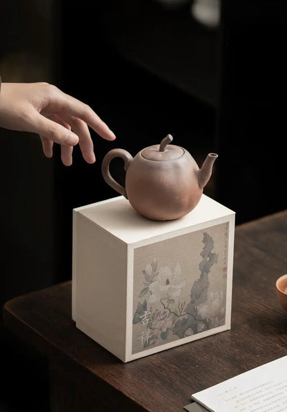 Rustic Chinese Stoneware Tea Set with Gift Box