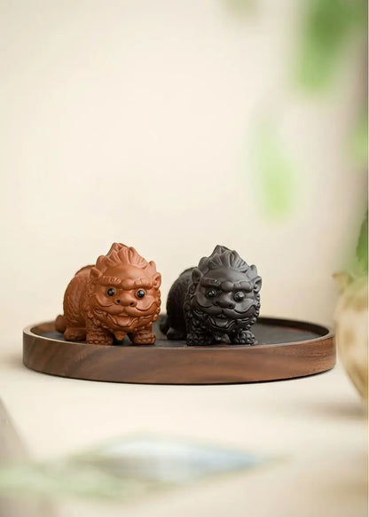 Auspicious Chinese Tea Pet — Handmade Zisha Kylin Figurine & Desk Ornament
