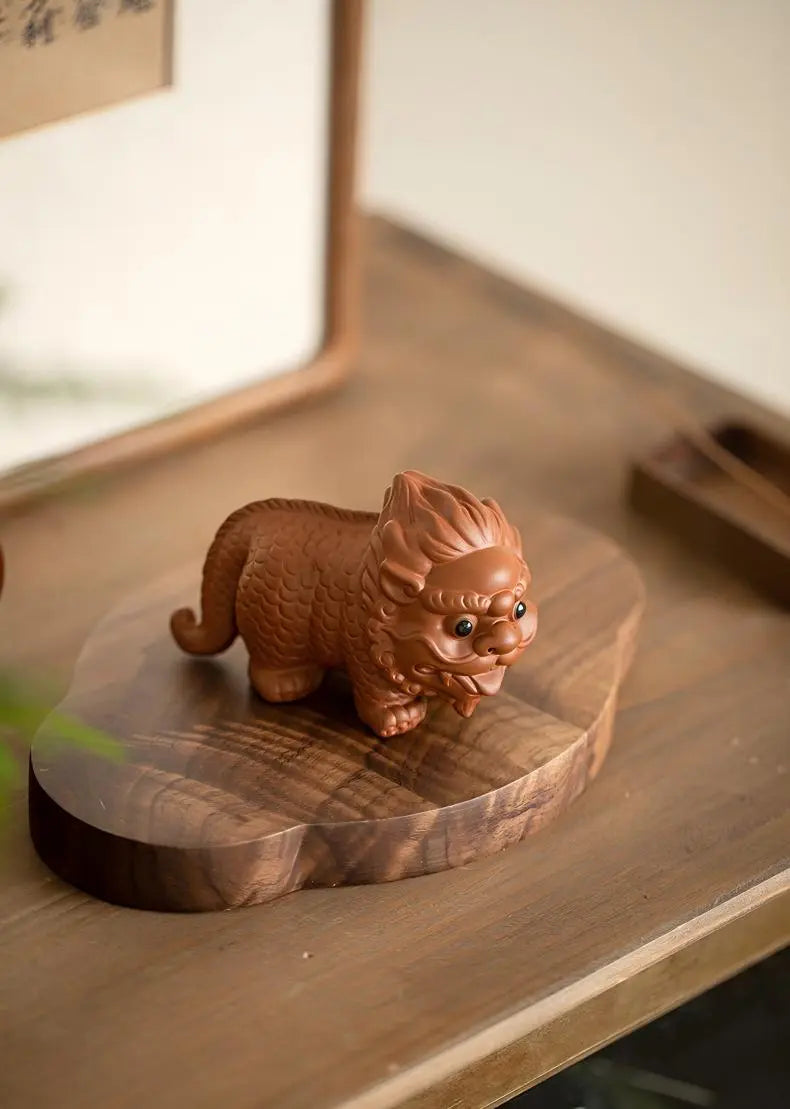 Auspicious Chinese Tea Pet — Handmade Zisha Kylin Figurine & Desk Ornament