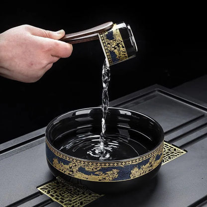 Black & Gold Automatic Gongfu Tea Set — Complete Lazy Teapot Setup for Home Use