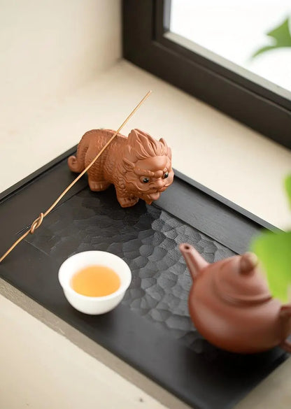 Auspicious Chinese Tea Pet — Handmade Zisha Kylin Figurine & Desk Ornament
