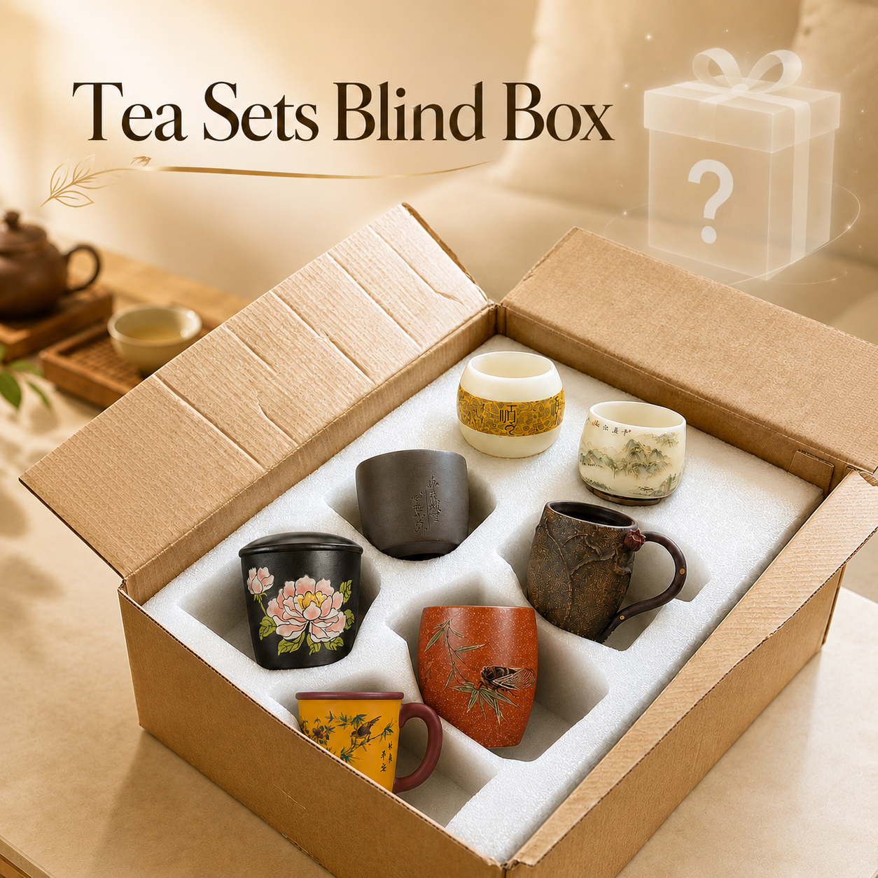 Illustrative Yixing teacup and teaware mystery box