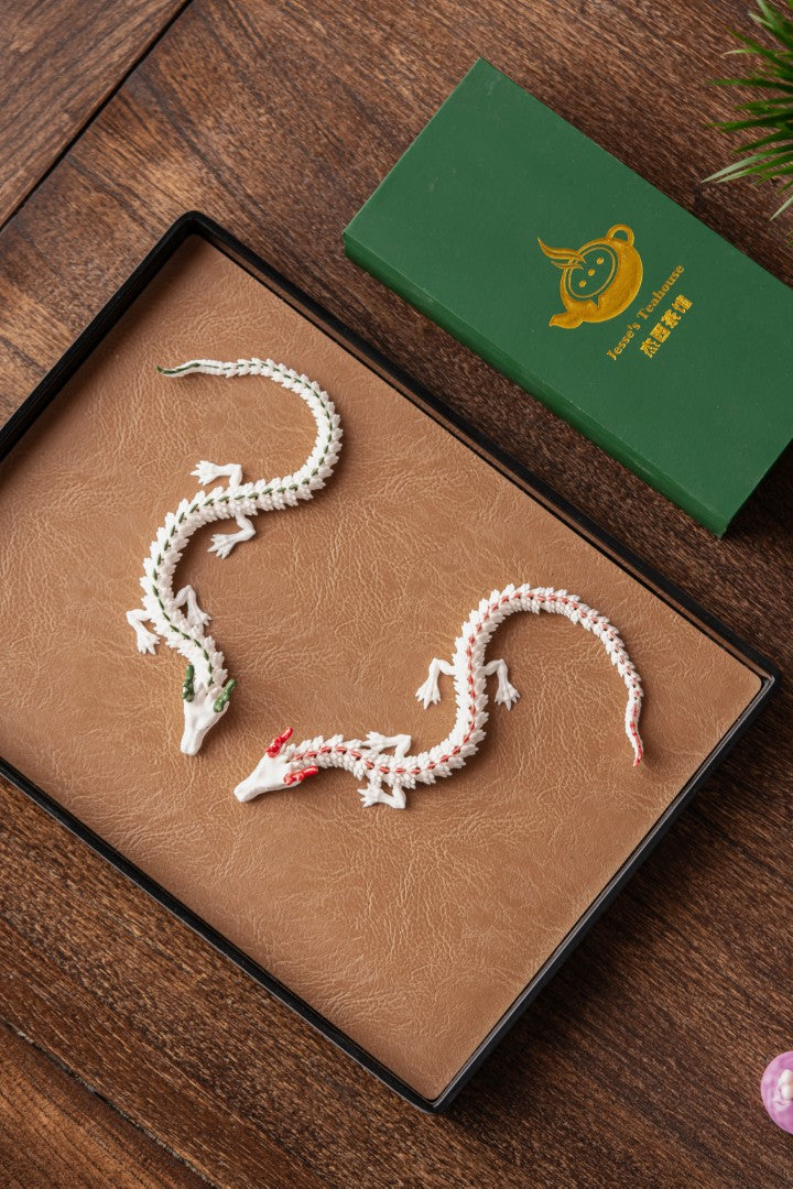 Articulated Porcelain Dragon Tea Pet - Red and Green Dragon Bundle (1 of each)