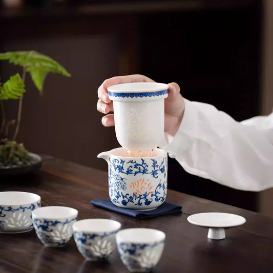 Blue & White Porcelain Travel Tea Set — Elegant Gongfu Teaware for Home & Gifting