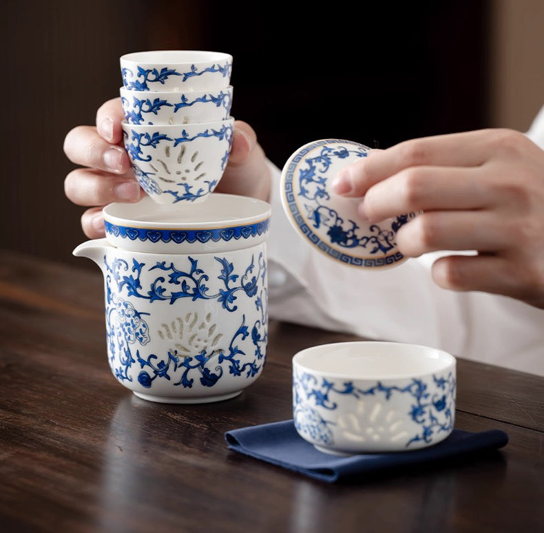 Blue & White Porcelain Travel Tea Set — Elegant Gongfu Teaware for Home & Gifting