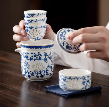 Blue & White Porcelain Travel Tea Set — Elegant Gongfu Teaware for Home & Gifting