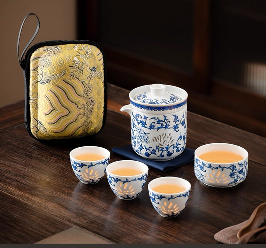 Blue & White Porcelain Travel Tea Set — Elegant Gongfu Teaware for Home & Gifting