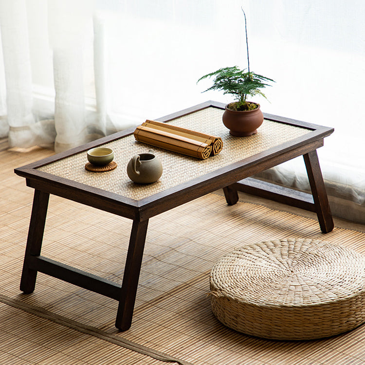 Foldable Low Rattan Tea Table — Japanese-Style Floor Table for Tea & Meditation Spaces