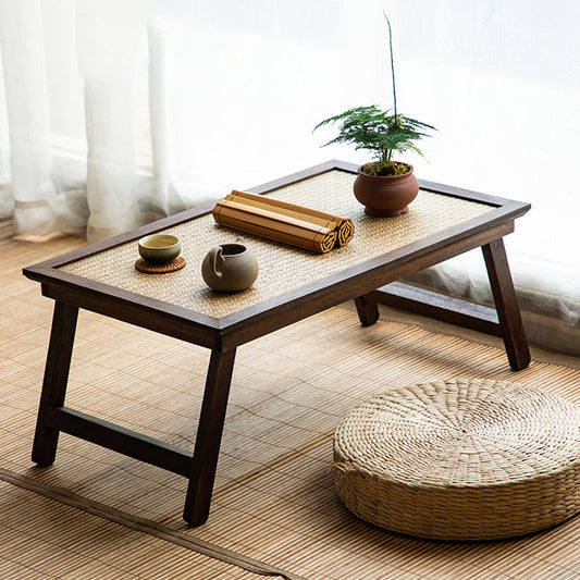 Foldable Low Rattan Tea Table — Japanese-Style Floor Table for Tea & Meditation Spaces