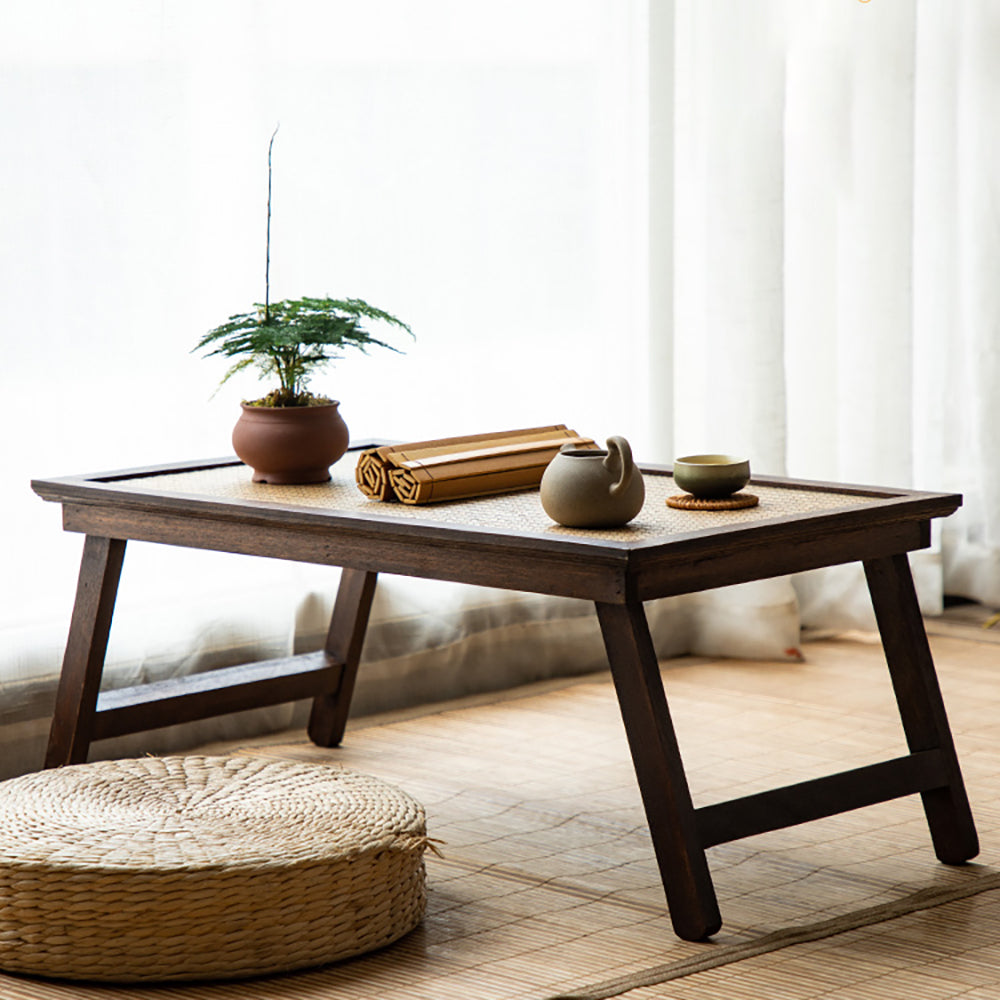 Foldable Low Rattan Tea Table — Japanese-Style Floor Table for Tea & Meditation Spaces