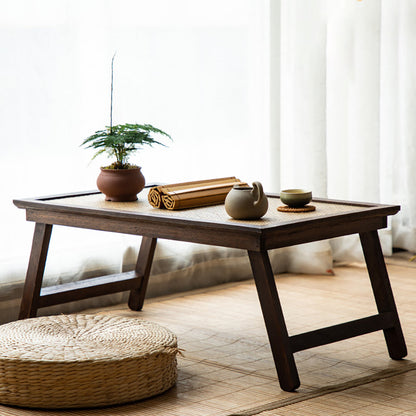 Foldable Low Rattan Tea Table — Japanese-Style Floor Table for Tea & Meditation Spaces
