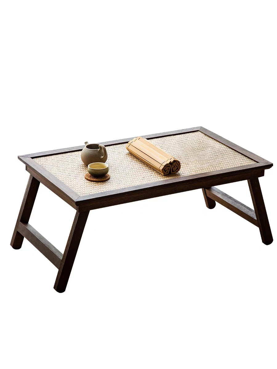 Foldable Low Rattan Tea Table — Japanese-Style Floor Table for Tea & Meditation Spaces