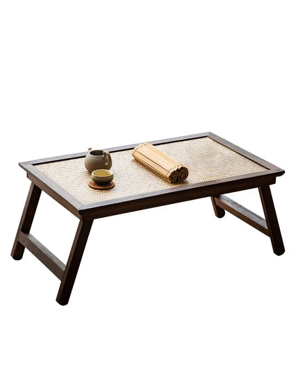 Foldable Low Rattan Tea Table — Japanese-Style Floor Table for Tea & Meditation Spaces