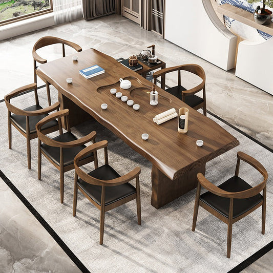 Chinese Gongfu Tea Table with Leather Chairs | Solid Wood | Zen Tea Sets