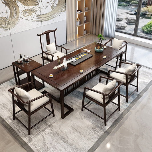 Red Sandalwood Chinese Gongfu Tea Table — Complete Tea Room Set with Chairs