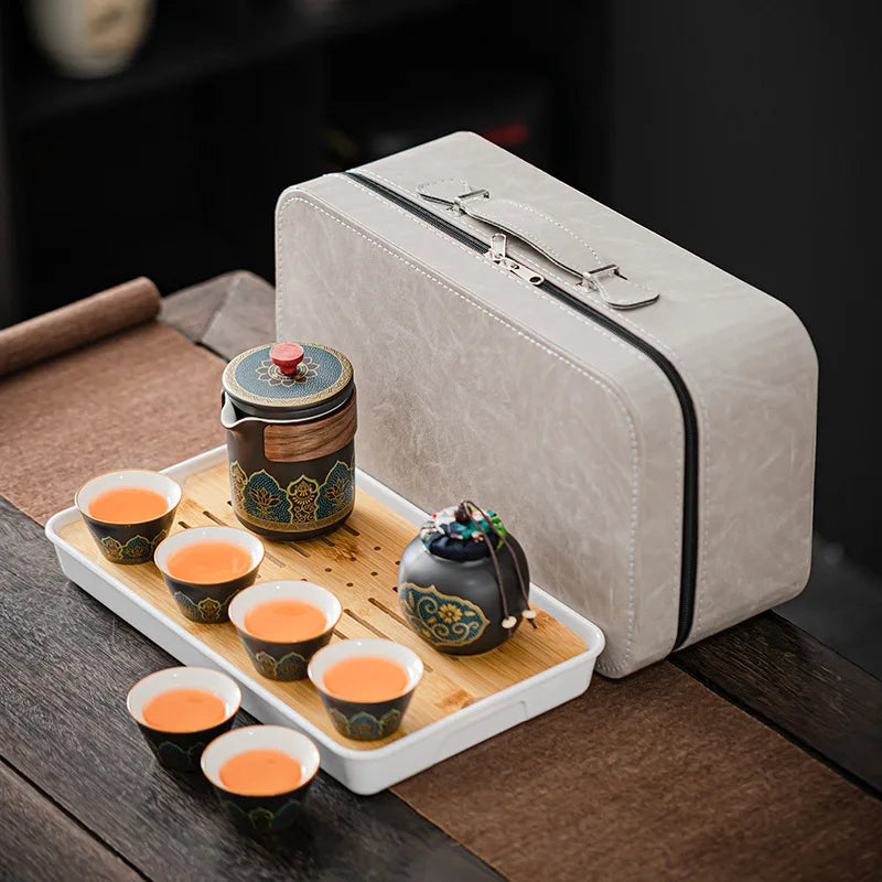 Portable Ceramic Gongfu Tea Set with Travel Case | Zen Tea Sets