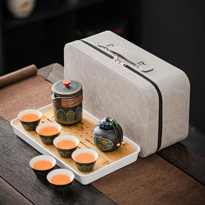 Portable Ceramic Gongfu Tea Set with Travel Case | Zen Tea Sets