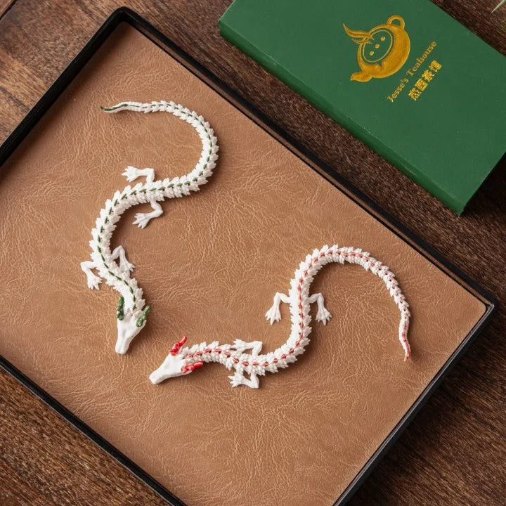 Articulated Porcelain Dragon Tea Pet - Red and Green Dragon Bundle (1 of each)