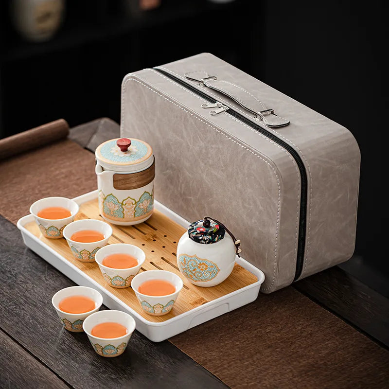 Portable Ceramic Gongfu Tea Set with Travel Case | Zen Tea Sets