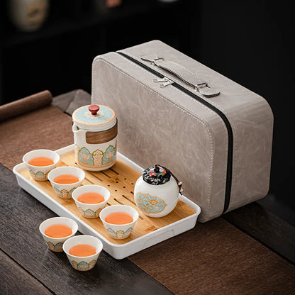 Portable Ceramic Gongfu Tea Set with Travel Case | Zen Tea Sets