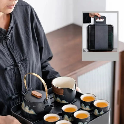 Black Ceramic Gongfu Tea Set product gallery photo 10 for travel tea set